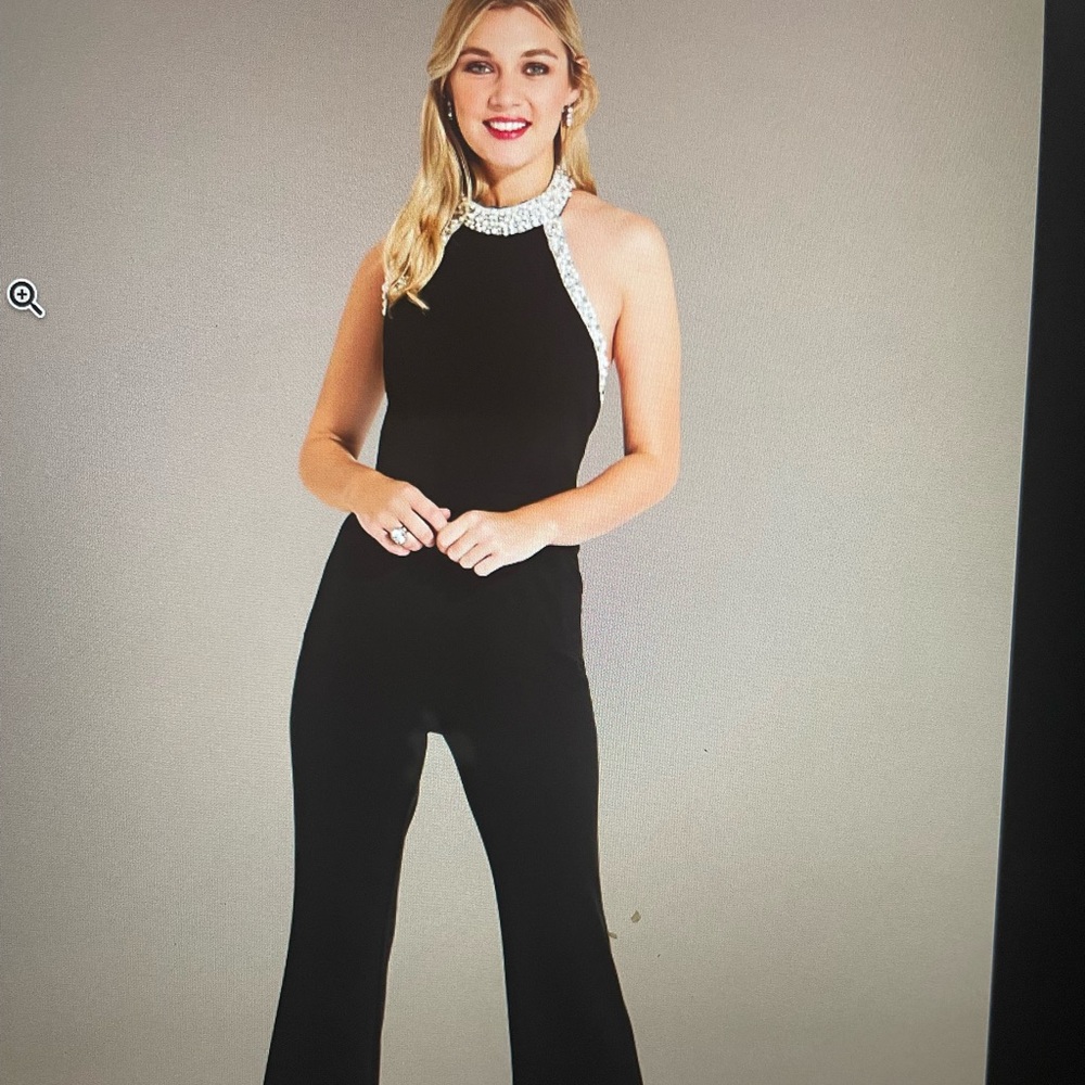 Adrianna Papell Crepe Pearl Embellished Halter Jumpsuit